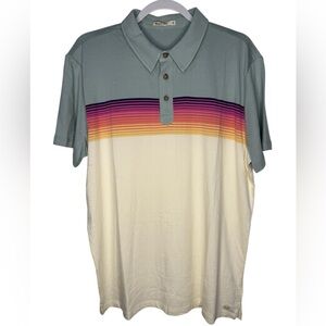 Marine Layer Engineered Stripe Polo Shirt Grey Mist/Antique White Size Medium